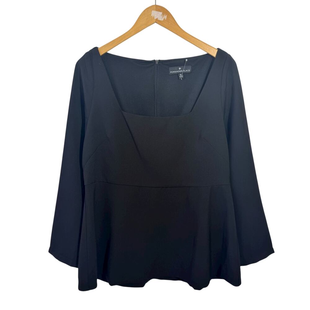 Pomander Place Black Long Sleeve Square Neck Blouse
